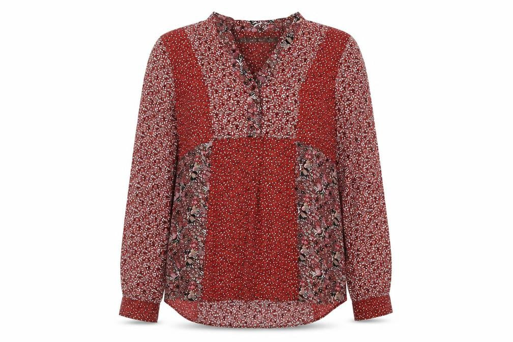 Zara Womens Red Geometric Polyester Basic Blouse Size XS V-Neck - Floral Print