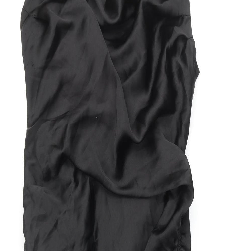 Zara Womens Black Polyacrylate Fibre Slip Dress Size XS Cowl Neck Pullover - Adjustable Hem Drawstring