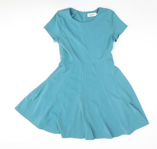 Louche Womens Blue Polyester Fit & Flare Size 10 Round Neck Zip