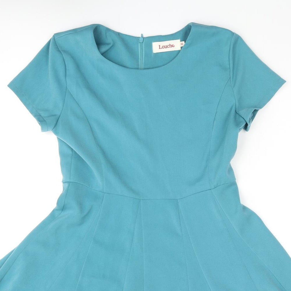 Louche Womens Blue Polyester Fit & Flare Size 10 Round Neck Zip
