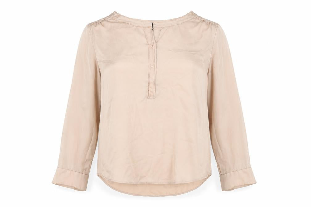 Selected Femme Womens Pink Polyester Basic Blouse Size 10 V-Neck - Raw Hem Button Detail