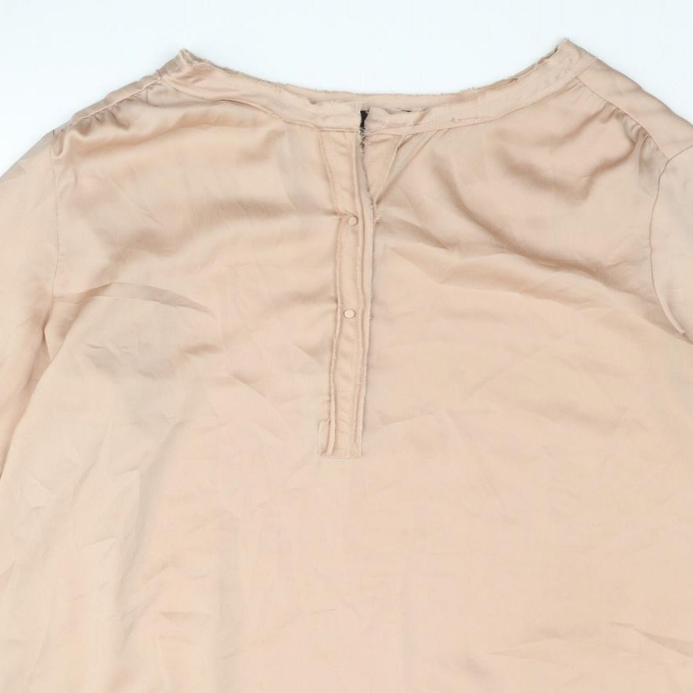 Selected Femme Womens Pink Polyester Basic Blouse Size 10 V-Neck - Raw Hem Button Detail
