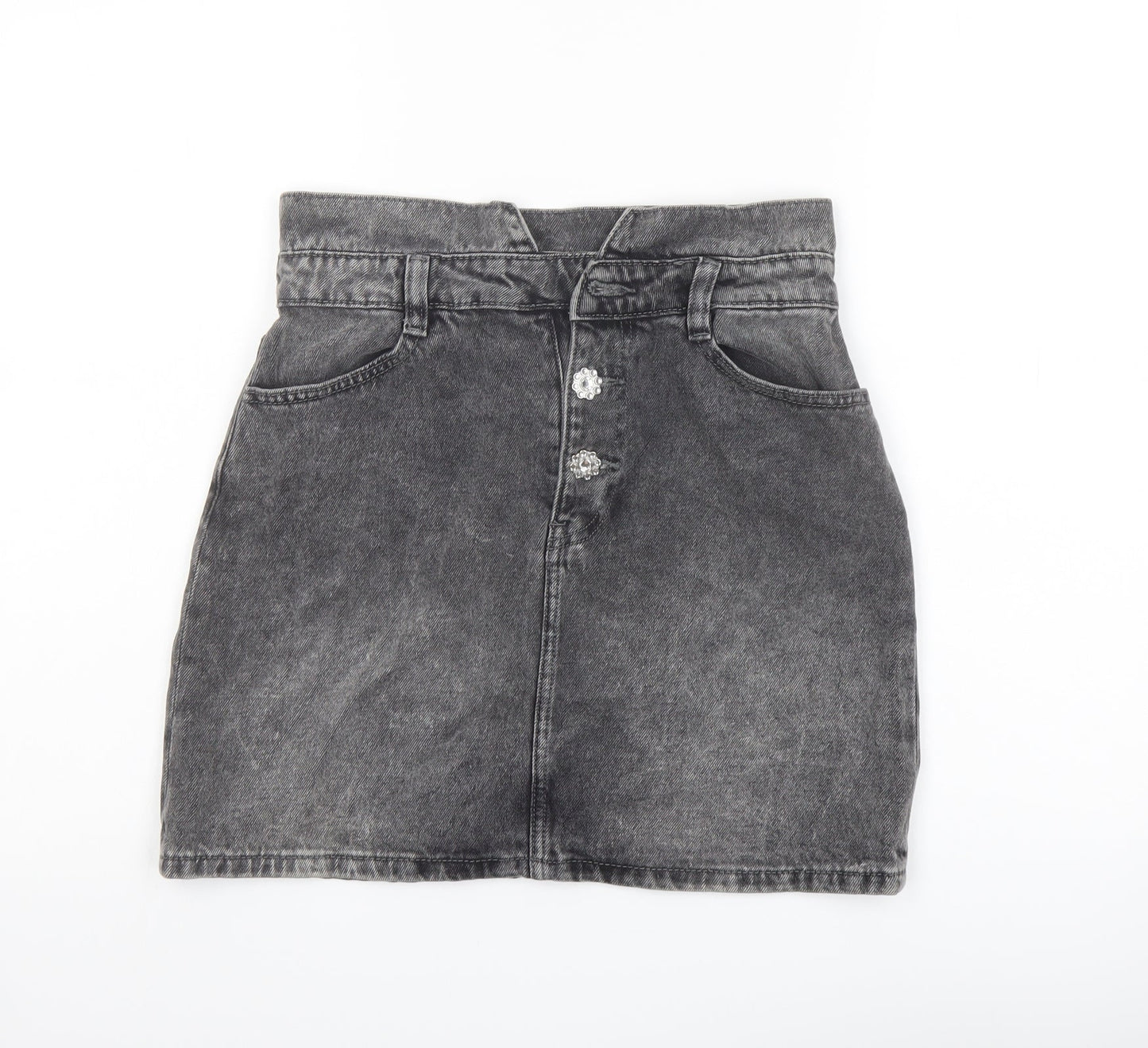 Denim & Co. Womens Grey Cotton A-Line Skirt Size 8 Button