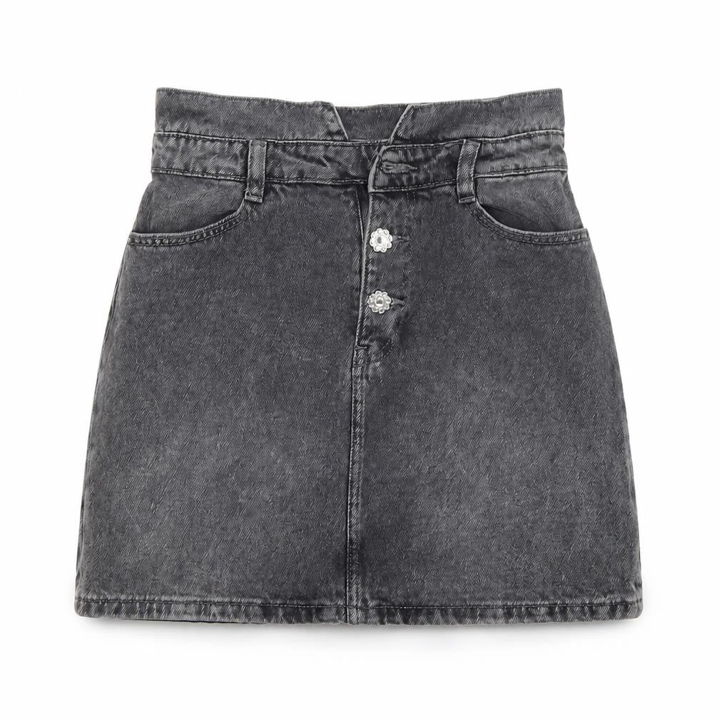 Denim & Co. Womens Grey Cotton A-Line Skirt Size 8 Button