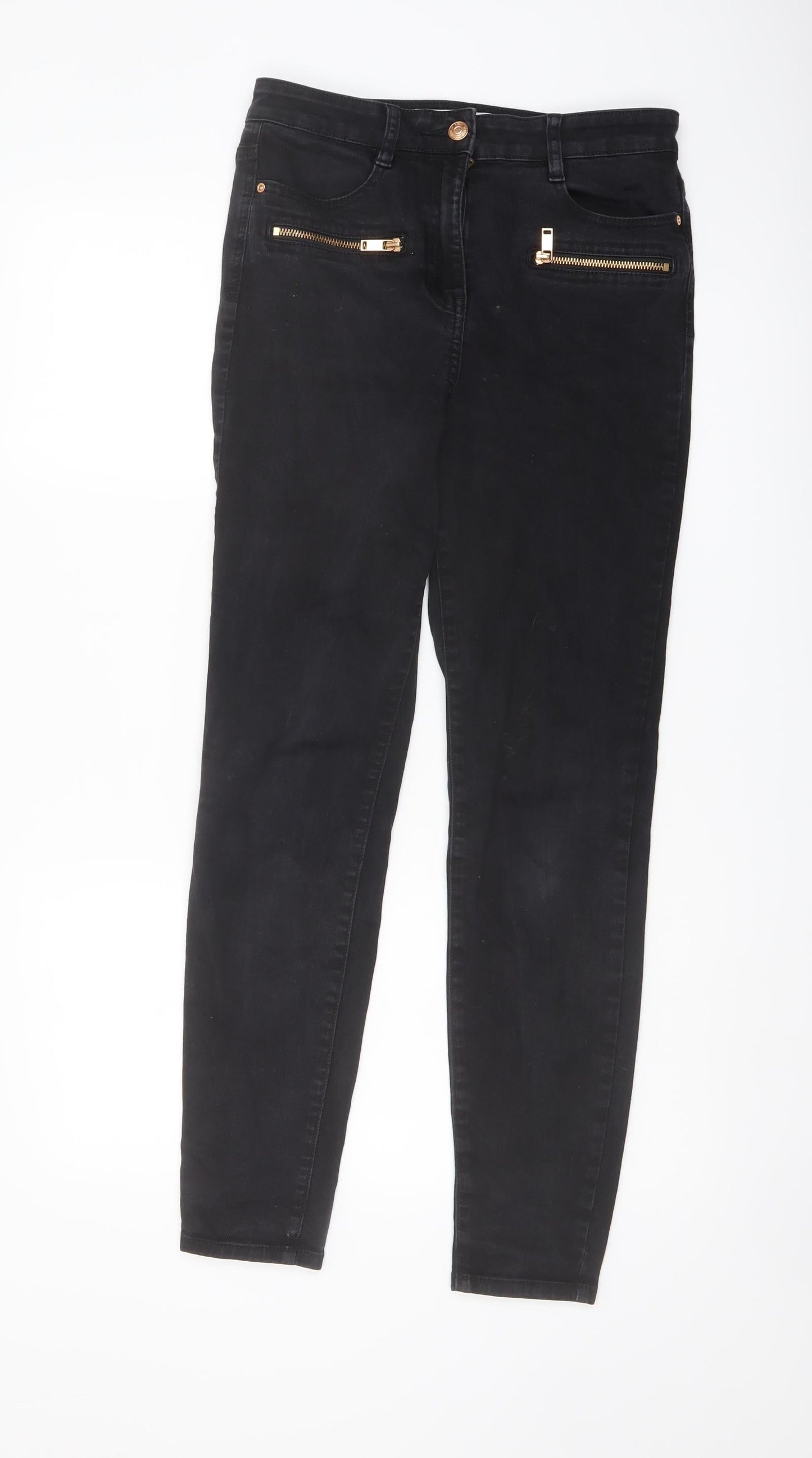 NEXT Womens Black Cotton Skinny Jeans Size 10 L28 in Regular Button