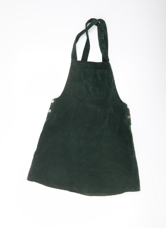 Zara Womens Green Cotton Pinafore/Dungaree Dress Size S Square Neck Button