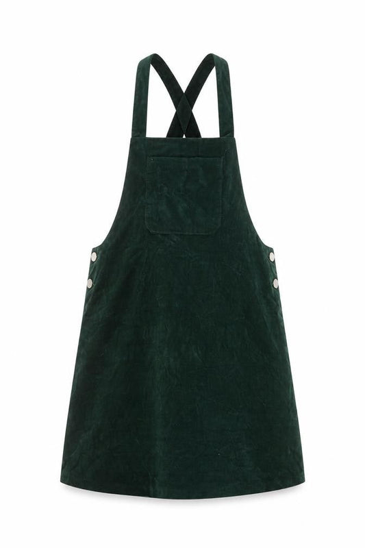Zara Womens Green Cotton Pinafore/Dungaree Dress Size S Square Neck Button