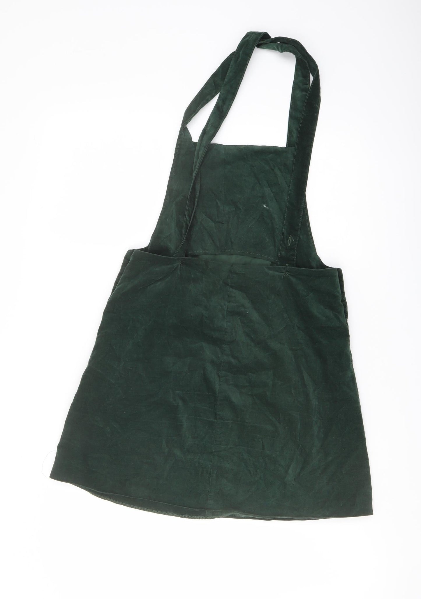 Zara Womens Green Cotton Pinafore/Dungaree Dress Size S Square Neck Button