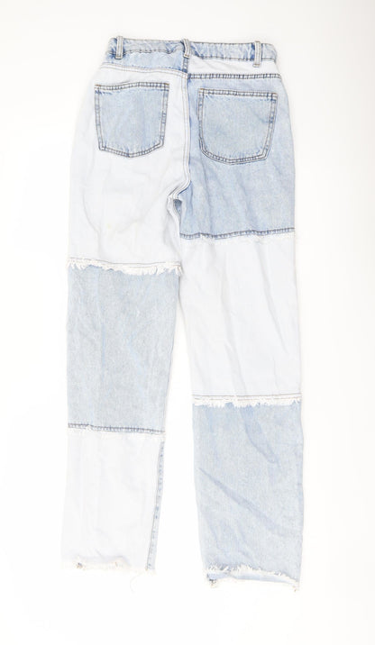 Back view of Denim & Co. women’s blue cotton mom jeans, size UK 8, 29-inch leg regular button