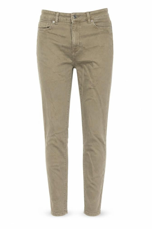 Front view of Denim & Co. women’s green cotton skinny jeans, size UK 6, 28-inch leg regular button