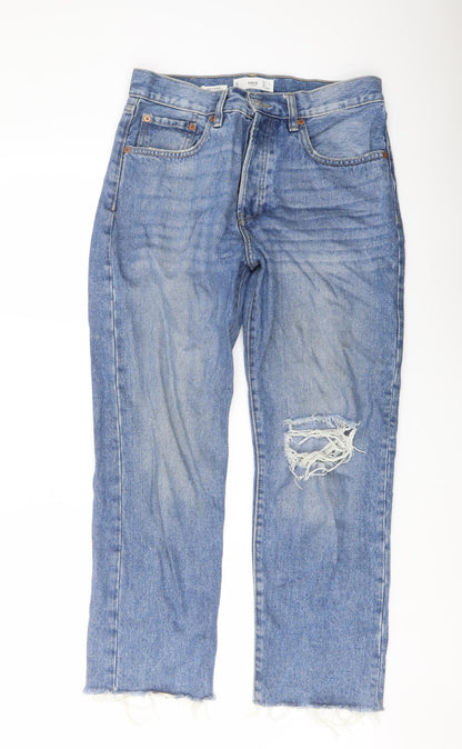 Mango Womens Blue Cotton Mom Jeans Size 10 L26 in Regular Button