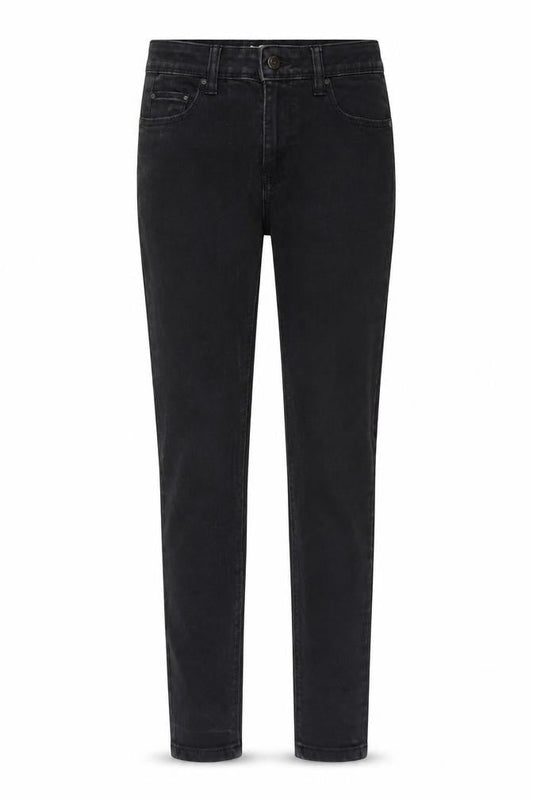 Front view of Denim & Co. women’s black cotton skinny jeans, size UK 8, 26-inch leg regular button