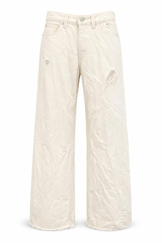 Denim & Co. Womens Ivory Cotton Wide-Leg Jeans Size 4 L30 in Regular Zip