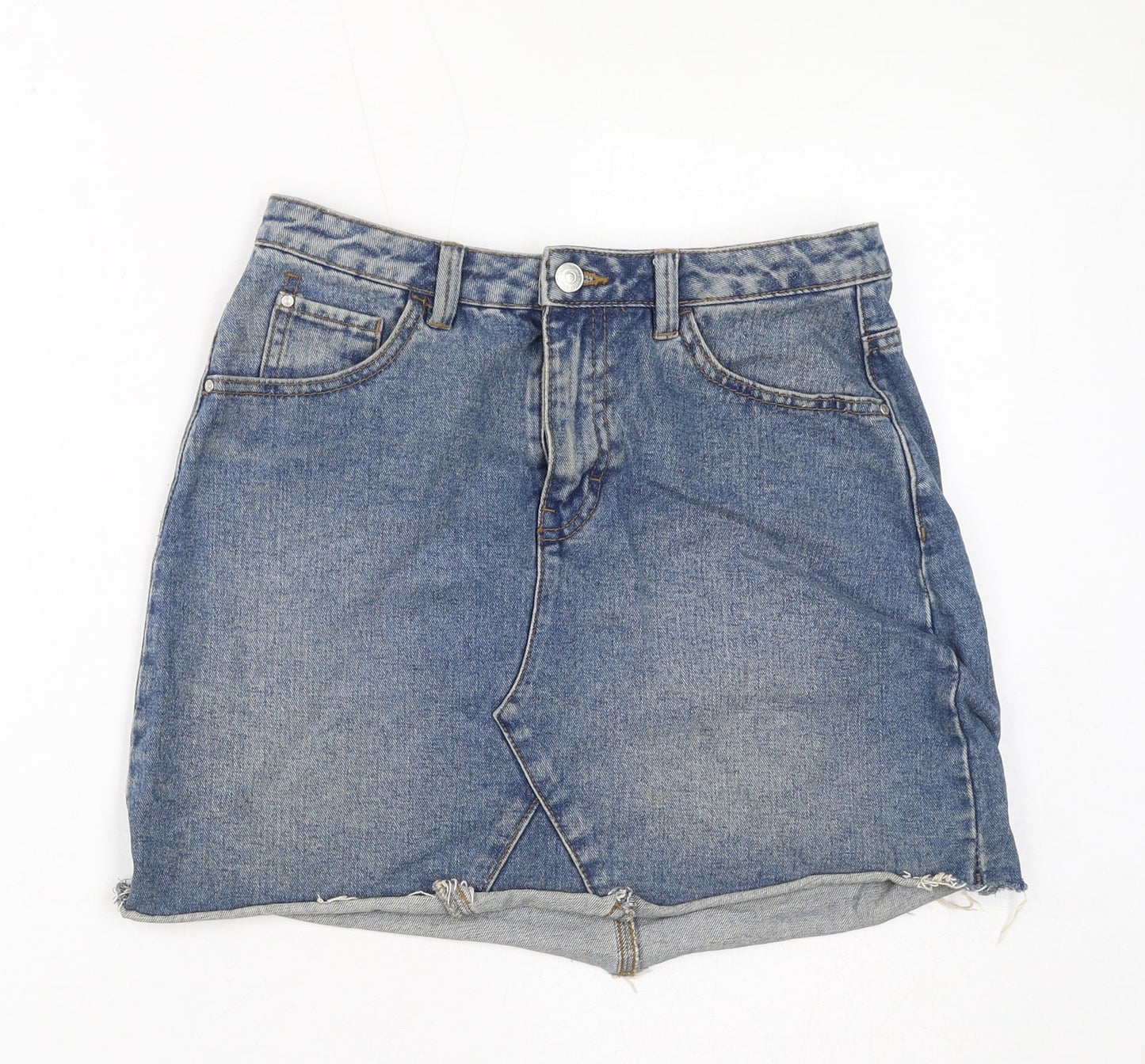Denim & Co. Womens Blue Cotton A-Line Skirt Size 8 Zip