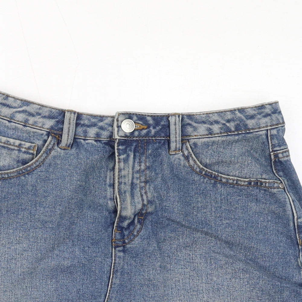 Denim & Co. Womens Blue Cotton A-Line Skirt Size 8 Zip