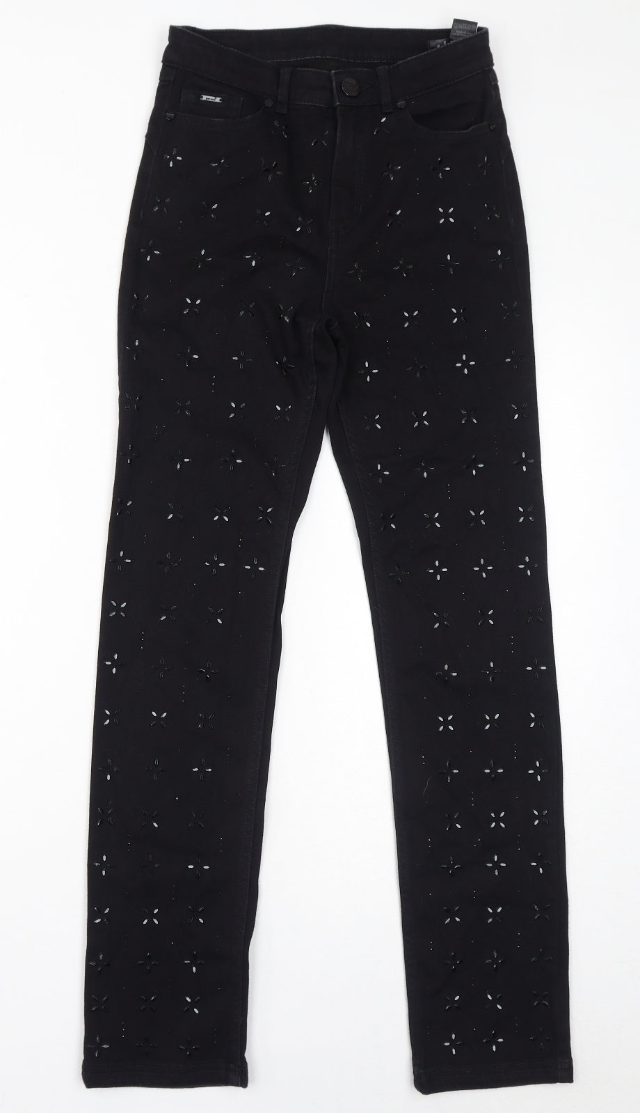 Marks and Spencer Womens Black Cotton Skinny Jeans Size 8 L29 in Regular Zip - Gem Embellishments