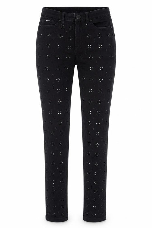 Marks & Spencer Womens Black Cotton Skinny Jeans Size 8 L29 in Regular Zip - Gem Embellishments