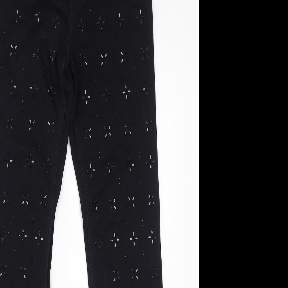 Marks and Spencer Womens Black Cotton Skinny Jeans Size 8 L29 in Regular Zip - Gem Embellishments
