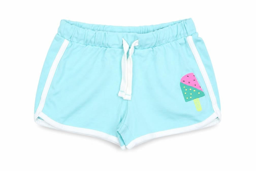 Marks & Spencer Girls Blue Cotton Sweat Shorts Size 5-6 Years Regular Drawstring - Ice Lollie