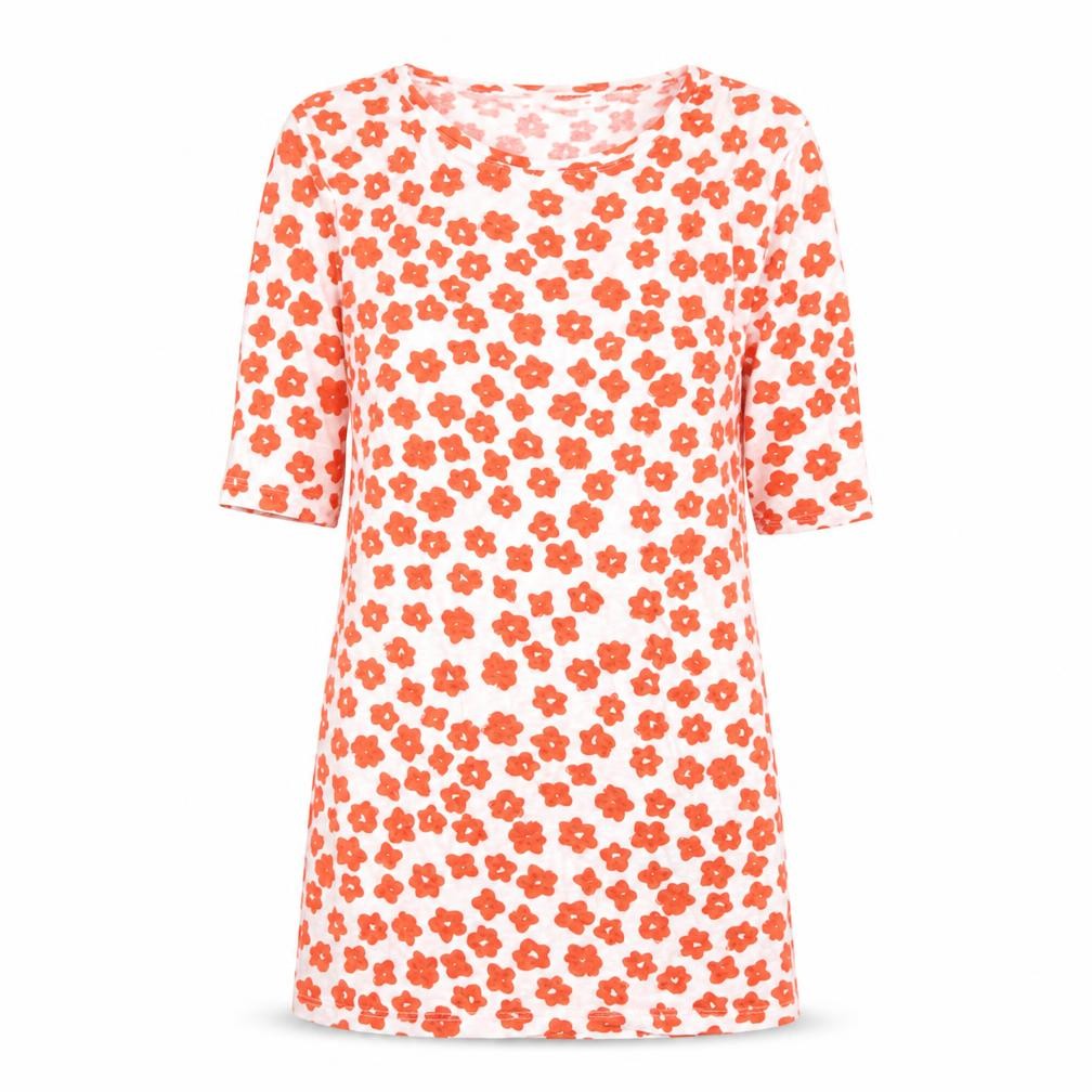 Marks & Spencer Womens Red Floral Cotton Basic T-Shirt Size 6 Crew Neck