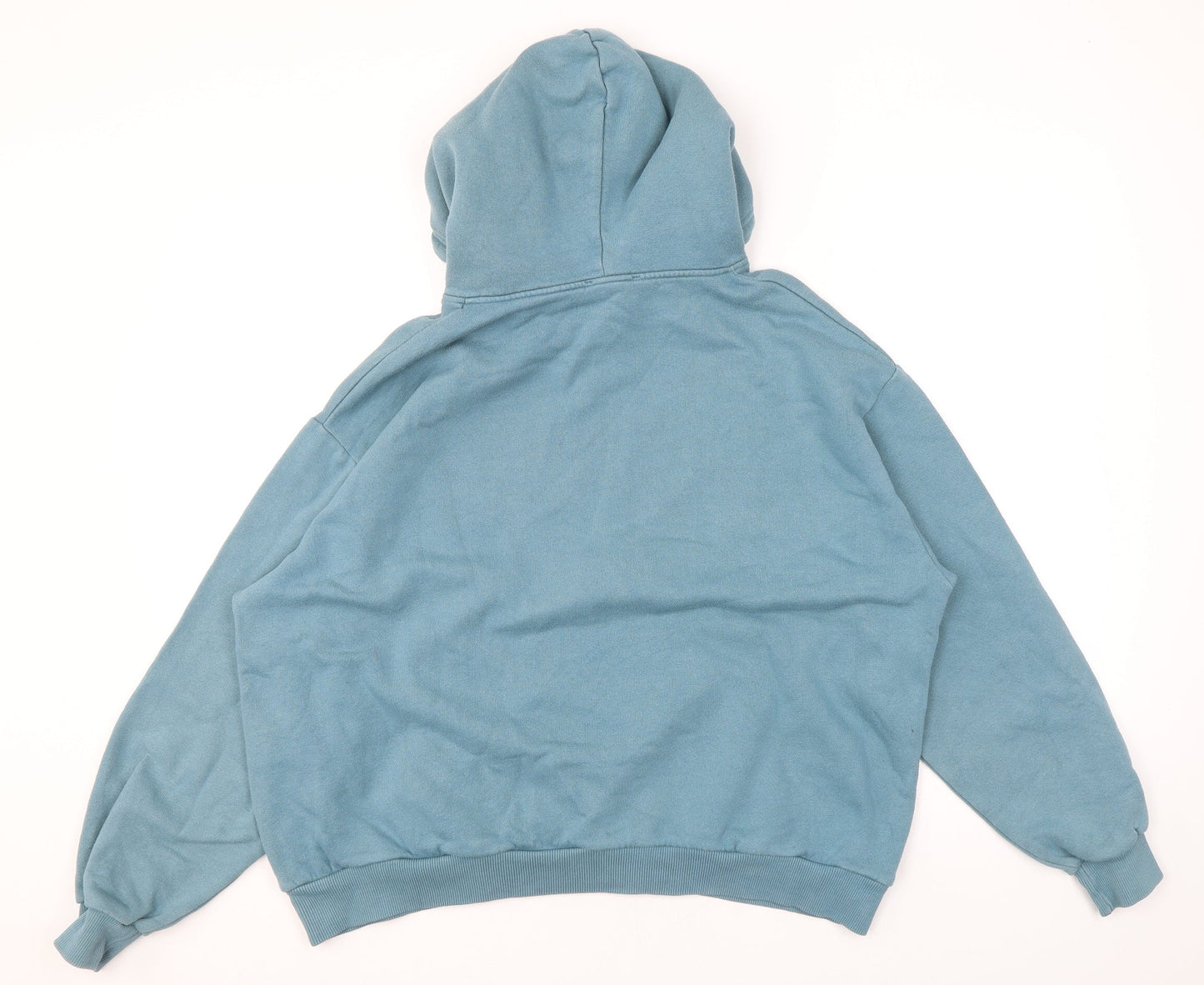 Pull&Bear Mens Blue Polyester Pullover Hoodie Size M - Logo