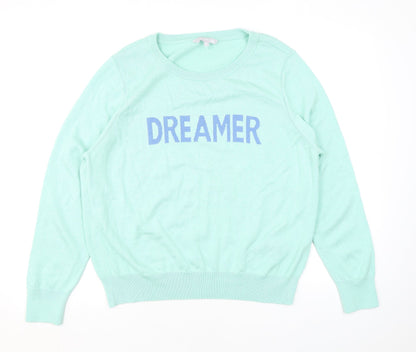 Additional front view of Red Herring women’s green round neck acrylic jumper, size UK 18, - dreamer
