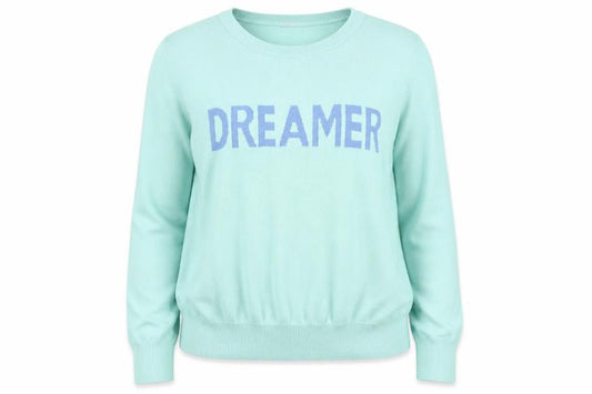 Front view of Red Herring women’s green round neck acrylic jumper, size UK 18, - dreamer