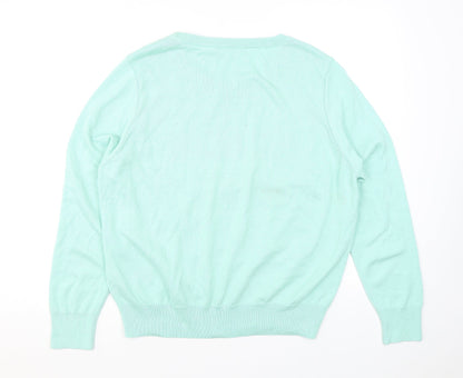 Back view of Red Herring women’s green round neck acrylic jumper, size UK 18, - dreamer