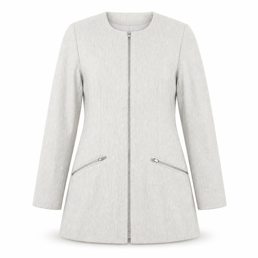 Zara Womens Grey Herringbone Overcoat Coat Size L Zip