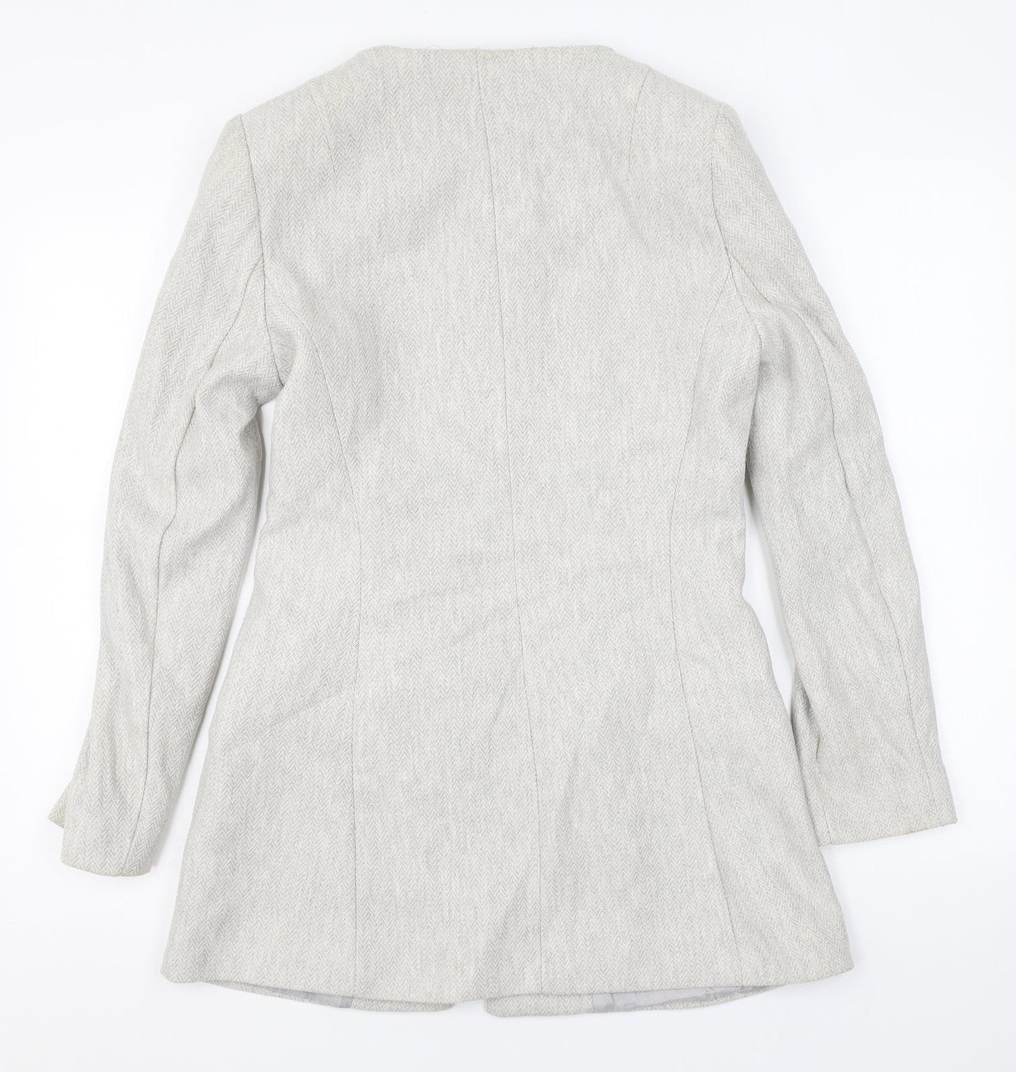 Zara Womens Grey Herringbone Overcoat Coat Size L Zip