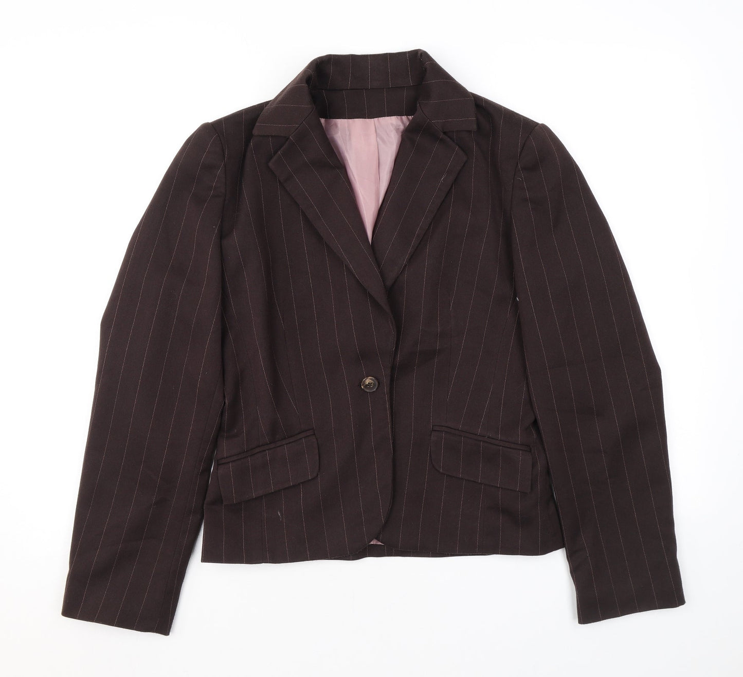 NL Collection Womens Brown Striped Jacket Blazer Size 12 Button
