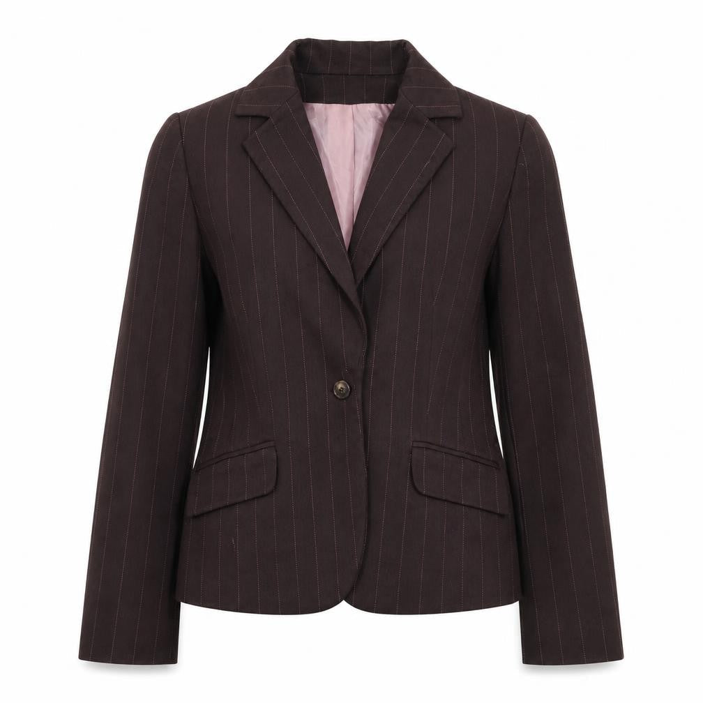 NL Collection Womens Brown Striped Jacket Blazer Size 12 Button