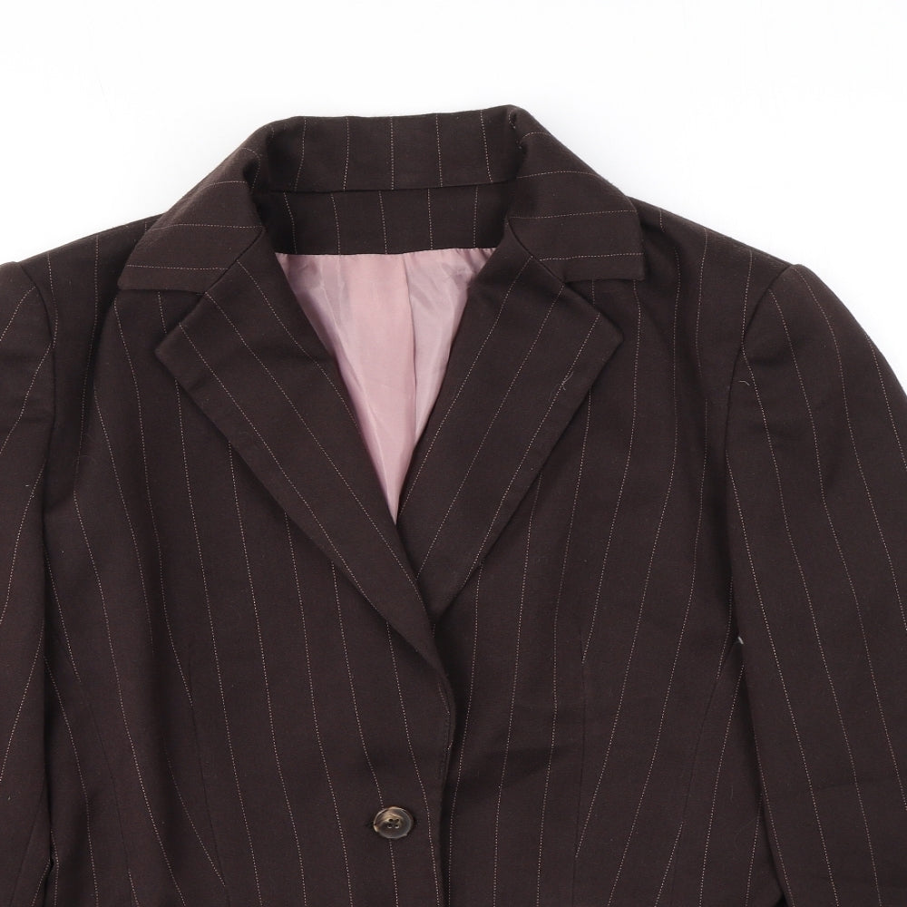 NL Collection Womens Brown Striped Jacket Blazer Size 12 Button