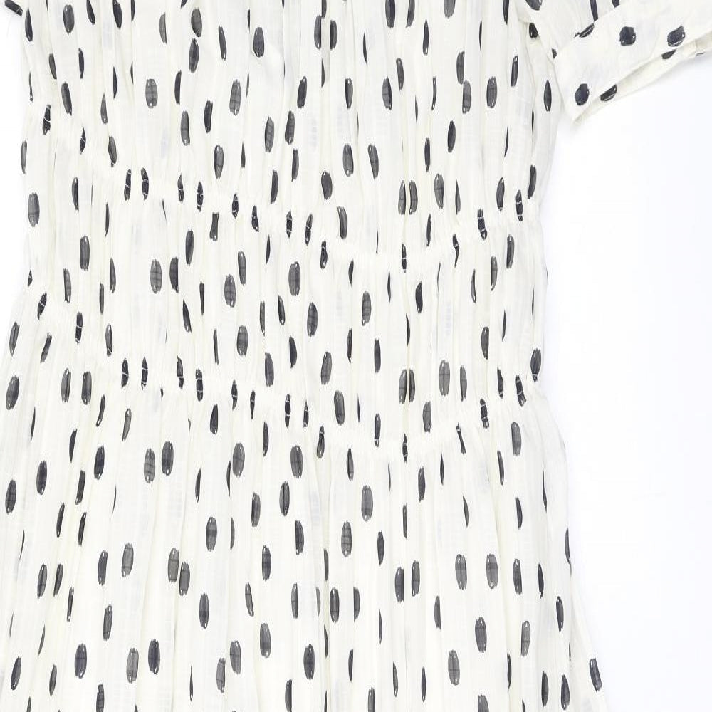 Marks and Spencer Womens Ivory Polka Dot Polyester A-Line Size 8 Round Neck Pullover