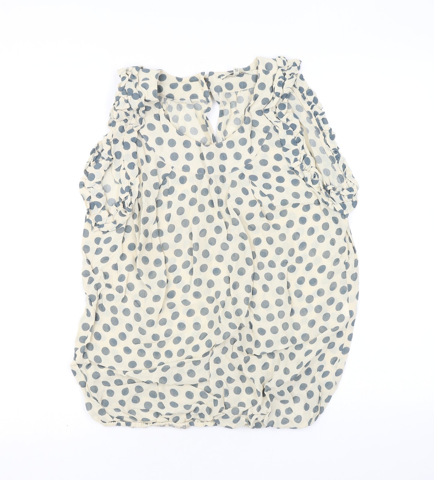 River Island Womens Beige Polka Dot Viscose Basic Blouse Size 12 Scoop Neck