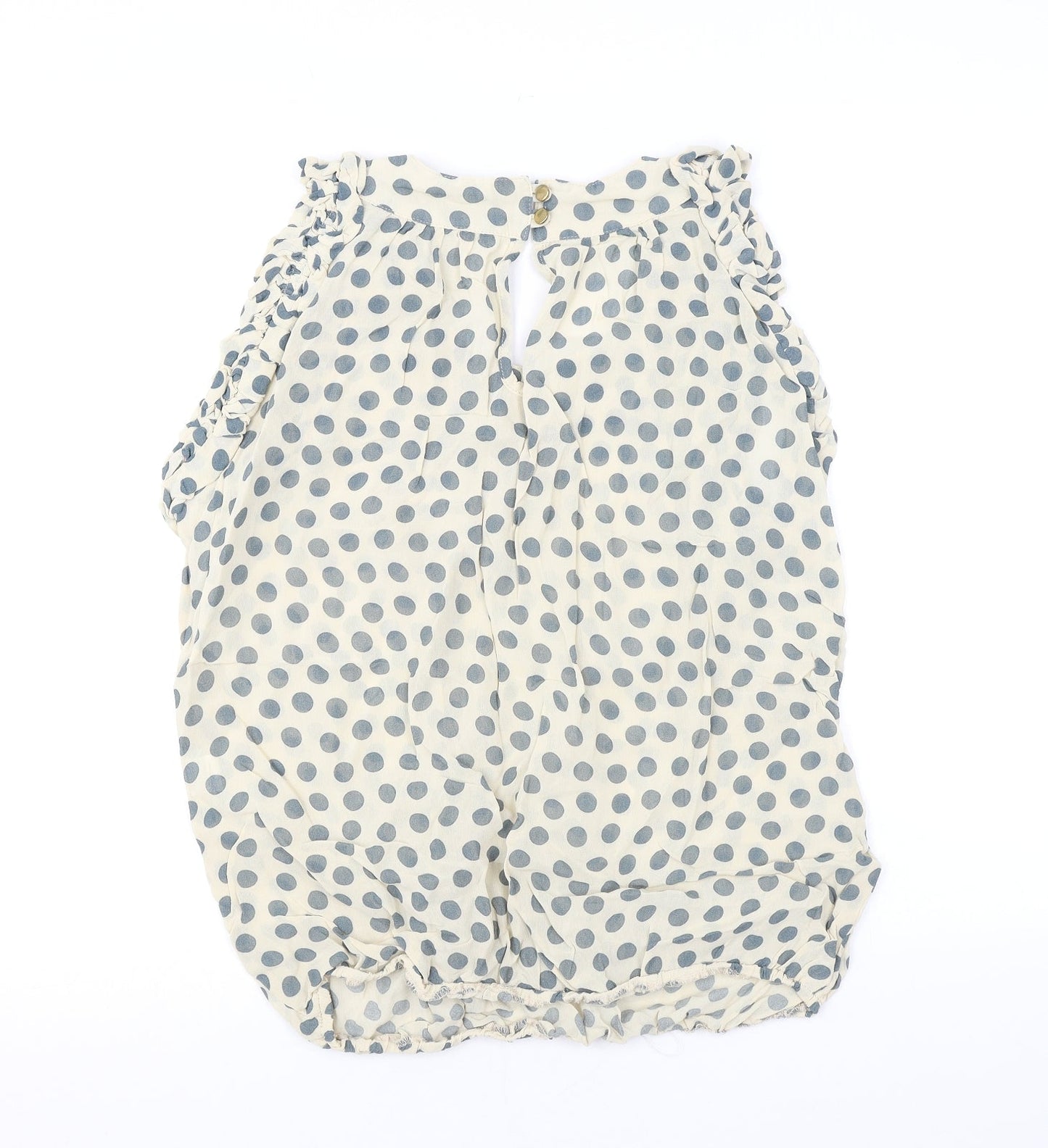 River Island Womens Beige Polka Dot Viscose Basic Blouse Size 12 Scoop Neck