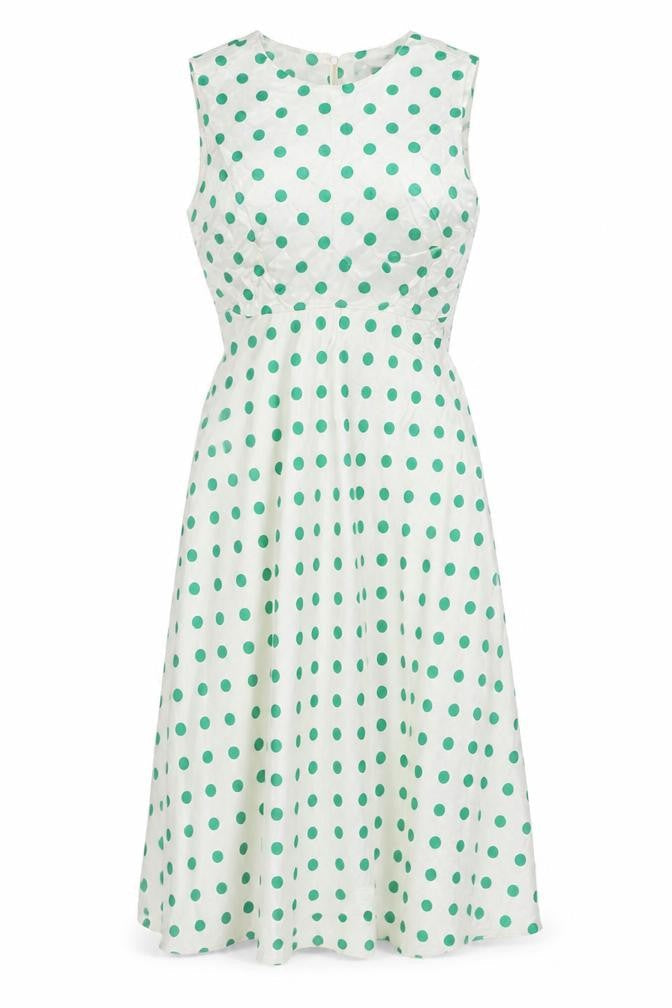 Marks & Spencer Womens Ivory Polka Dot Viscose A-Line Size 8 Round Neck Zip