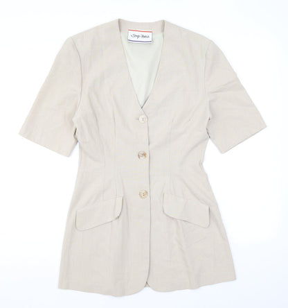Stop Press Womens Beige Polyester Basic Button-Up Size 10 V-Neck
