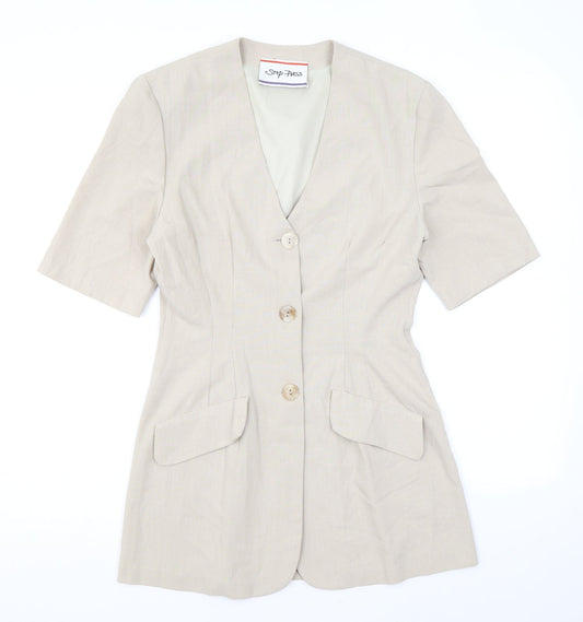 Stop Press Womens Beige Polyester Basic Button-Up Size 10 V-Neck