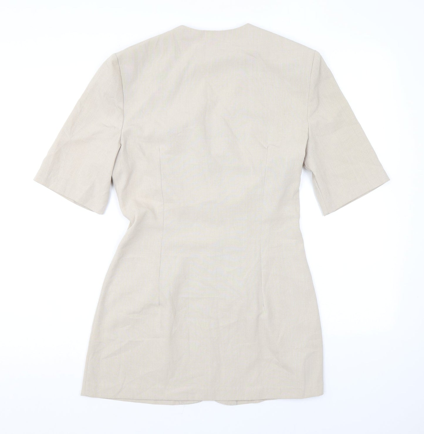 Stop Press Womens Beige Polyester Basic Button-Up Size 10 V-Neck