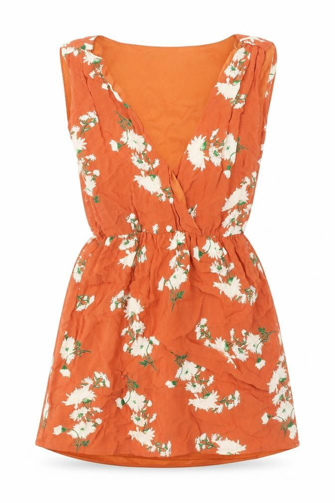 Internacionale Womens Orange Floral Viscose Basic Tank Size 6 V-Neck