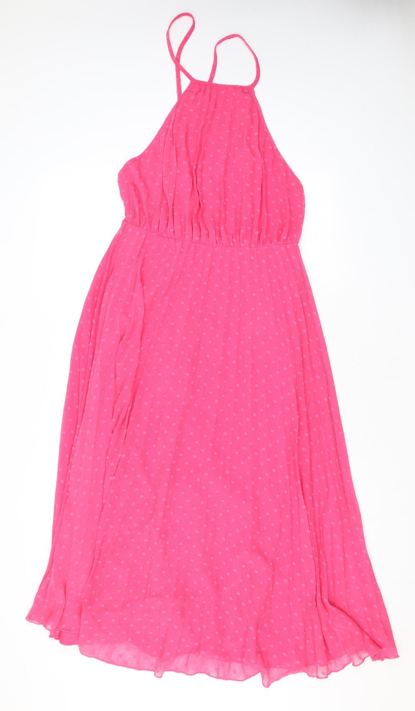 ASOS Womens Pink Polka Dot Polyester A-Line Size 10 Halter Zip - Open Back