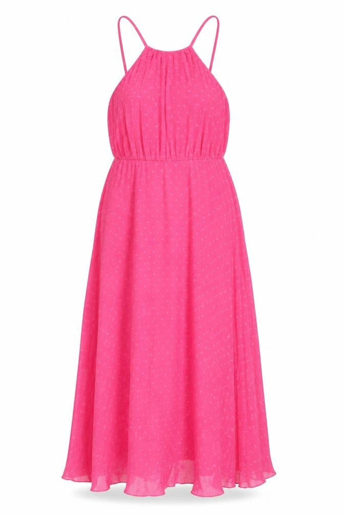 ASOS Womens Pink Polka Dot Polyester A-Line Size 10 Halter Zip - Open Back