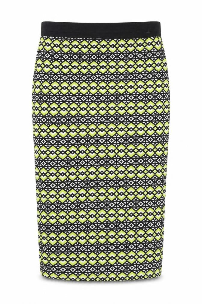 Internacionale Womens Yellow Geometric Viscose Straight & Pencil Skirt Size M - Elasticated Waist