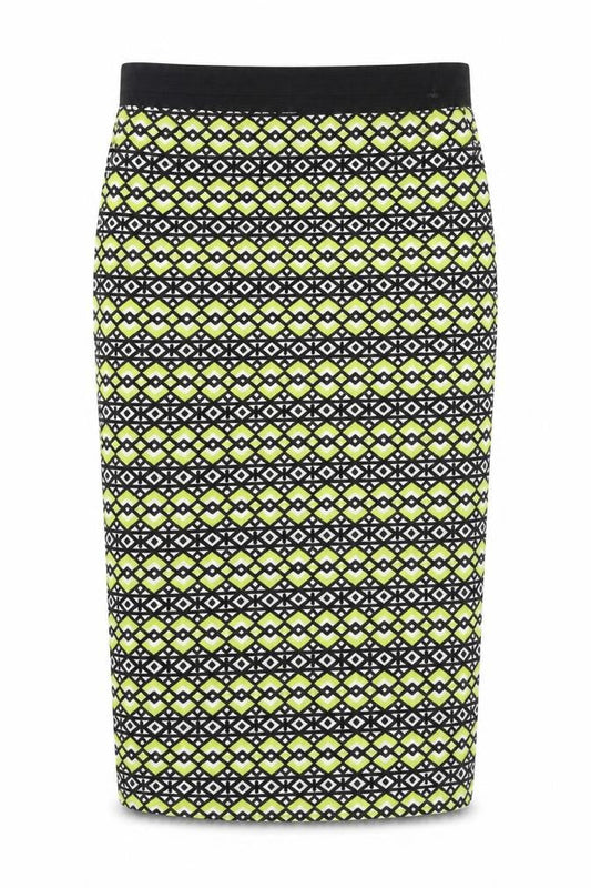 Internacionale Womens Yellow Geometric Viscose Straight & Pencil Skirt Size M - Elasticated Waist