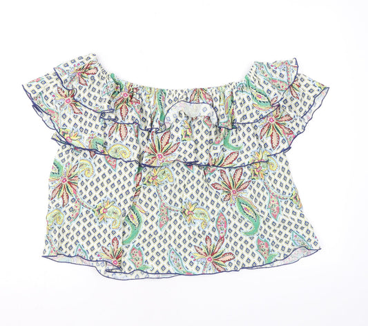 Zara Womens Multicoloured Geometric Polyester Basic Blouse Size L Off the Shoulder - Ruffle