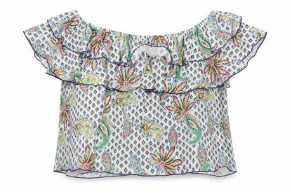 Zara Womens Multicoloured Geometric Polyester Basic Blouse Size L Off the Shoulder - Ruffle