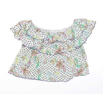 Zara Womens Multicoloured Geometric Polyester Basic Blouse Size L Off the Shoulder - Ruffle