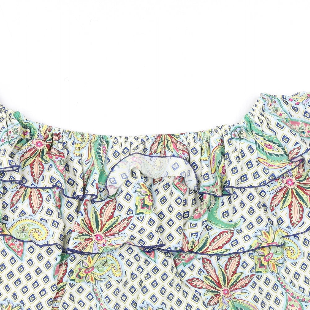 Zara Womens Multicoloured Geometric Polyester Basic Blouse Size L Off the Shoulder - Ruffle