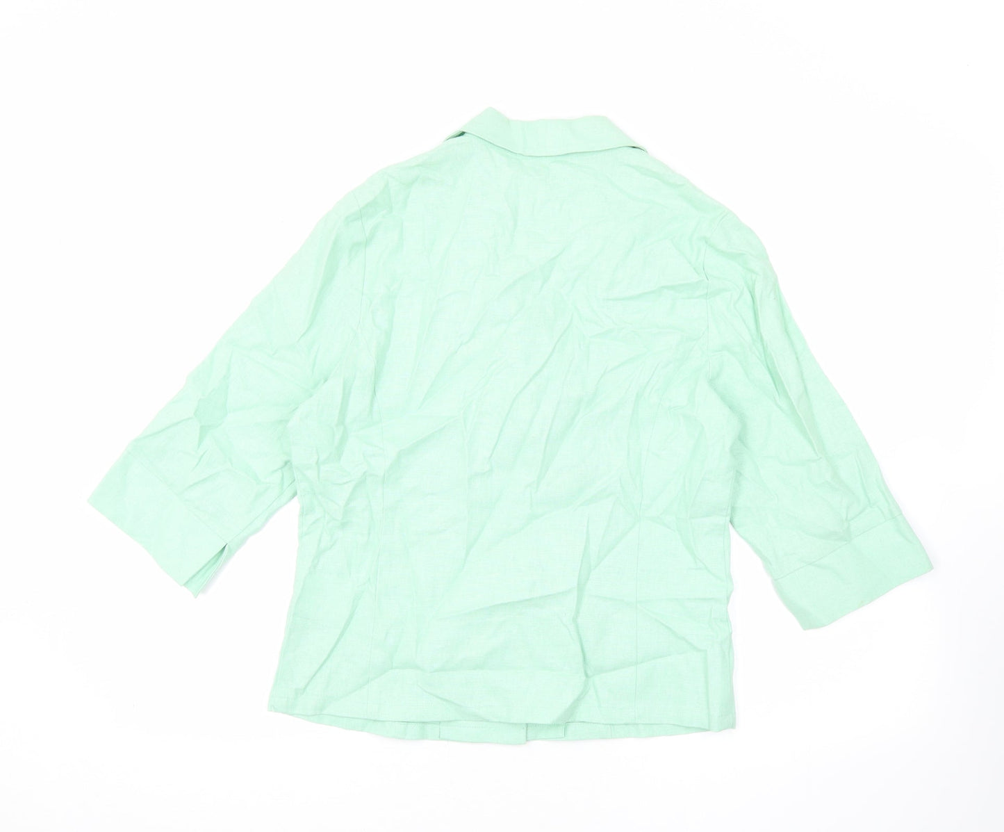 Emreco Womens Green Linen Basic Button-Up Size 10 V-Neck